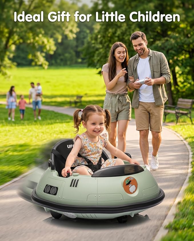 Garvee 12V Kids Ride On Bumper Car with Parental Remote Control, 360° Spin Electric Toddler Bumping Car, LED Lights, Safety Belt & Music, Ride On Cars for 18 Months+ Toddlers