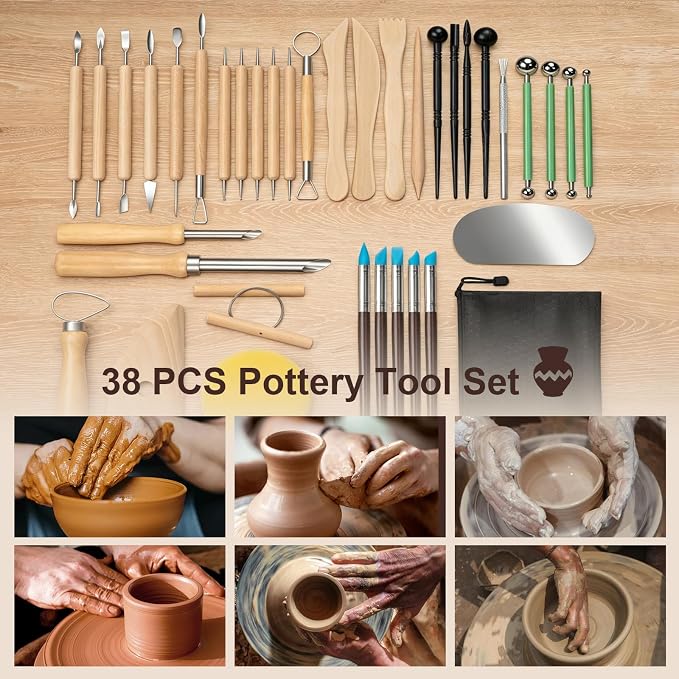 Amrules Pottery Tools, 38 PCS Polymer Clay Sculpting Tools Set, Ceramic Kit for Beginner, Adults, Pottery Craft, Carving, Drawing, Molding, Modeling, Shaping