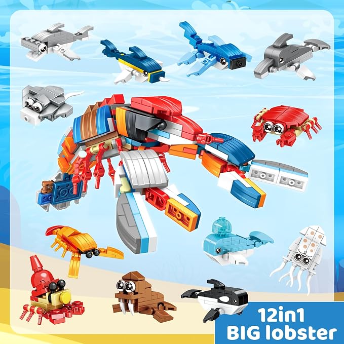 36 PCS Mini Building Blocks Sets Party Favors for Kids 4-8, Small Ocean Animals Building Blocks Sets for Goodie Bag Stuffers, Prize Box Toys for Kids Classroom, Classroom Prizes