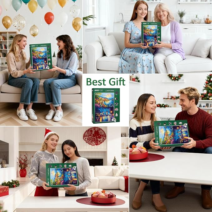 Puzzles for Adults 1000 Pieces, 2 Pack Unique Jigsaw Puzzle for Adults, Garden Town and Darkness Theme, Idea Family Games, Challenging Puzzles for Game Night