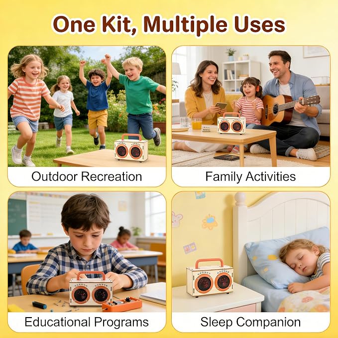 STEM Science Toys for Boys Girls Age 8-12, DIY Bluetooth Speaker Kit No Soldering, Wooden Electronics Building Set with LED Light, Build Your Own STEM Gift for Teens Kids Birthday