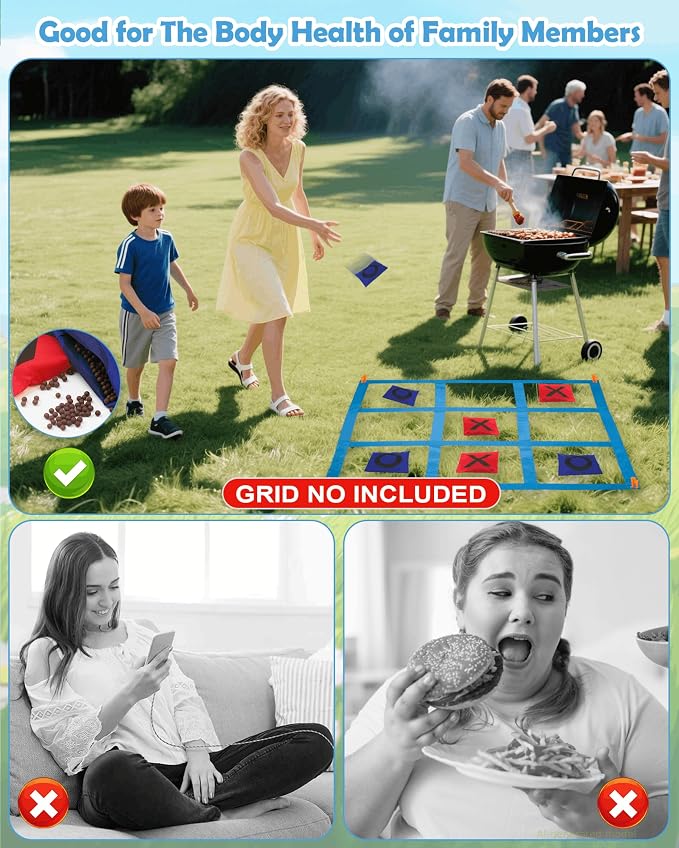 Bean Bags for Tic Tac Toe and Cornhole Toss Games, Kanosan Bean Bags for Kids Adults and Family Outdoor Yard Lawn Outside Field Day Birthday Party Backyard Reunion Carnival Beach Fun Games 10PCS