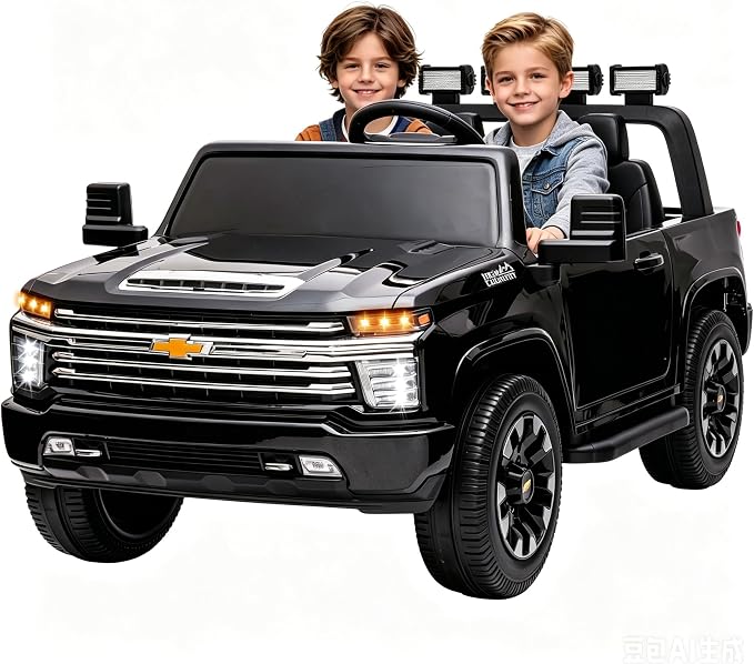 24V Ride on Toys for Kids, Chevrolet Silverado 2 Seater Ride on Car for Kids Remote Control Kids Electric Cars Kids Driving Car with Bluetooth, Power of Wheel Car for Kids Truck for All Types of Road