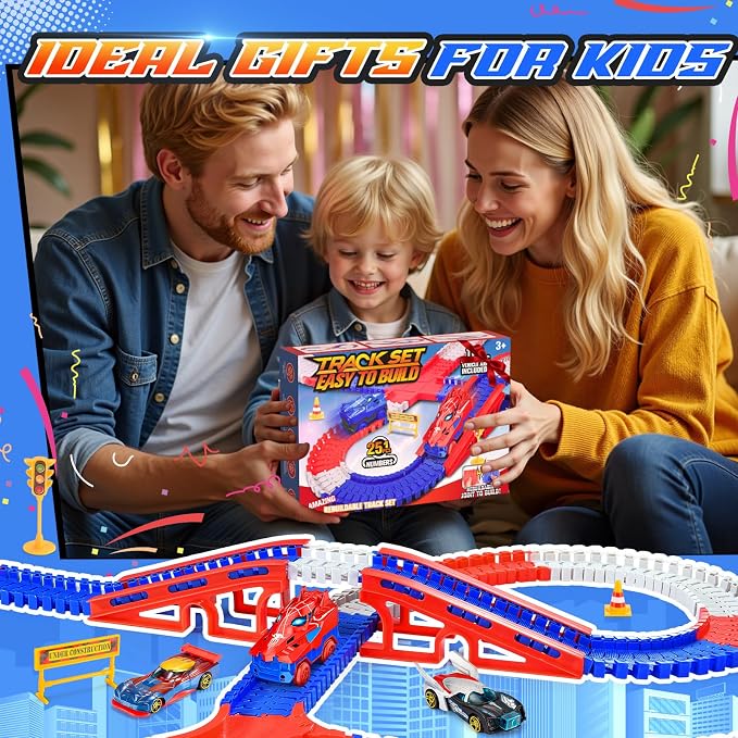 Aetyni Spider Race Car Track Set for Kids: Spider Toys for Boys 4-6 Flexible Tracks with 2 Electric Cars Toys for 3 4 5 6 7 Year Old Boys Birthday Gift for Toddler Kids Grandkids Age 3-5 6-8