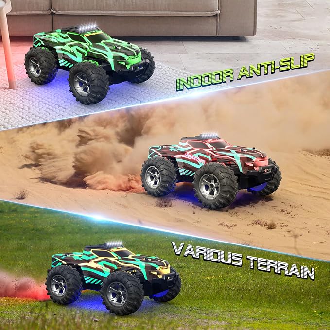 Resosese Remote Control Car for Boys, 1:16 Scale All Terrain RC Cars,High Speed 25Km/h Fast Car with Colorful Led Light and Spray RC Truck,Toy Car Gift for 6 7 8 9-14 Year Old Boys