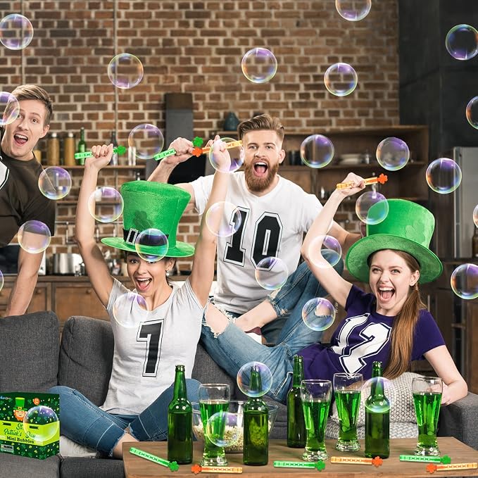 Bulk Saint Patricks Day Party Favors Supplies Goodie Bag Fillers for Kids 100 Pack,Mini Bubble Wand Toys Gifts for Toddlers,St Patrick's Day Classroom Activities Game Prizes Shamrock Accessories Decor