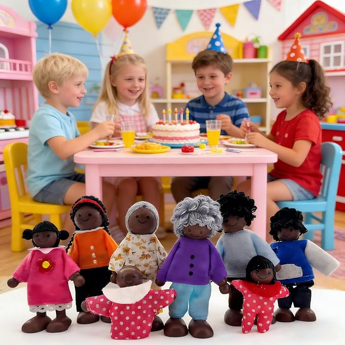 HYSTYLE 8 Pack Wooden Dollhouse Family Dolls Pretend Play Figures, Family Role Play Pretend Play People Figures