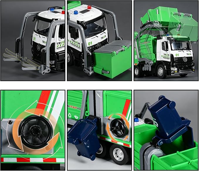 Garbage Truck Toys Diecast Metal Cab Front Loader Waste Management Garbage Truck for Kids and Toddlers Pull Back Trash Truck Toy Set with Lights and Sounds Garbage Truck Toys for Boys Age 4-7