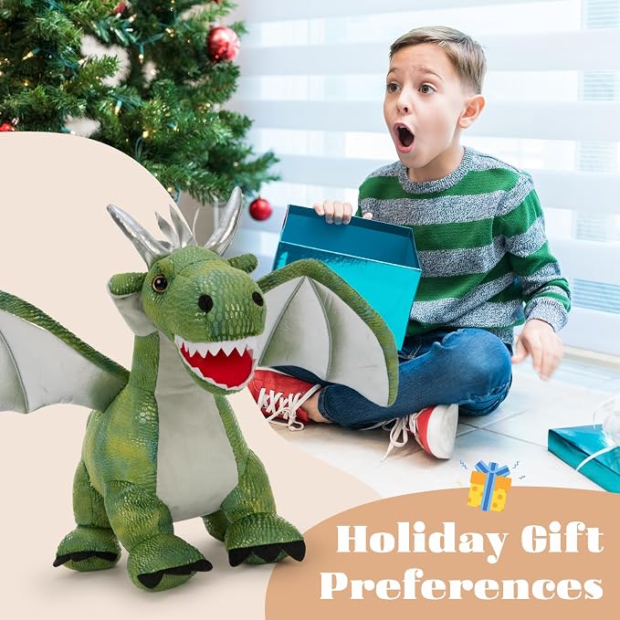 Giant Dragon Plush Toy, 24 Inch Soft Large Drgon Stuffed Animal for Kids Boys Girls, Green Dinosaur Plushies as Christmas Birthday Gift