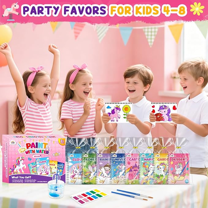 ZMLM 24 Water Coloring Books for Kids Party Favors - Bulk Mini Coloring Books for Kids Ages 4-8,Small Birthday Goodie Bag Stuffers School Teacher Return Gift Art Crafts Classroom Prizes (Unicorn)