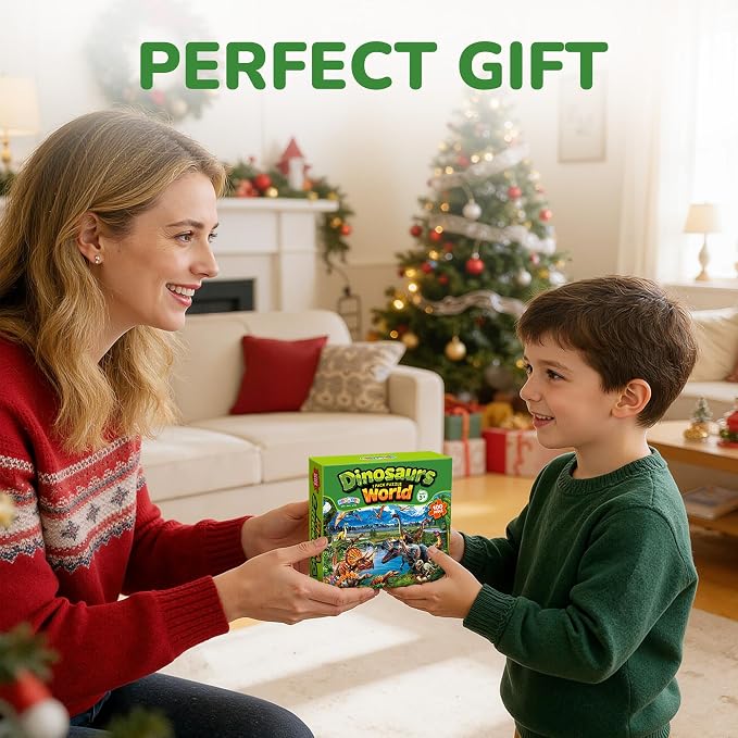 BenBen Puzzles for Kids Ages 4-6, 100 Pieces Dinosaur Puzzles for Toddlers 3-5, Learning & Educational Games for Kids 6-8, 15.75” x 11.75”