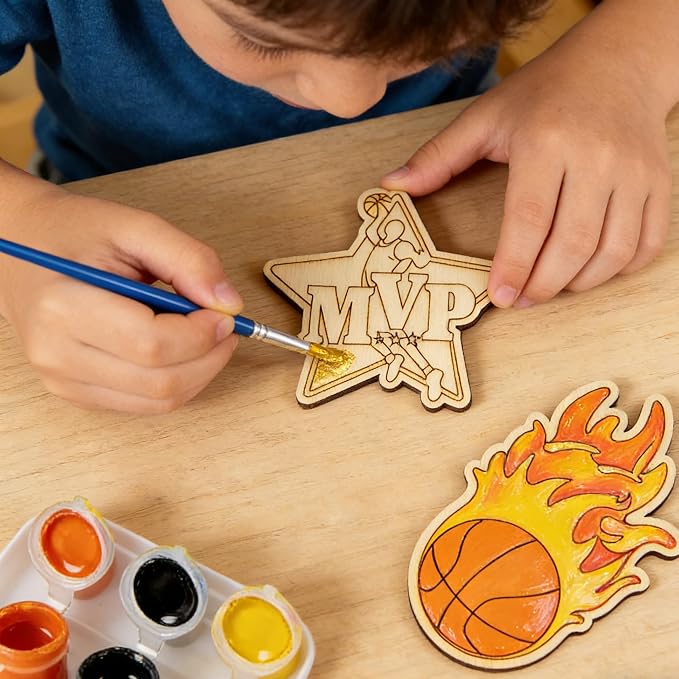 12PCS Basketball Party Favors- DIY Basketball Wood Painting Kits with Art Supplies – Fun Thank You Gifts, Birthday party& Goodie Bag Stuffer