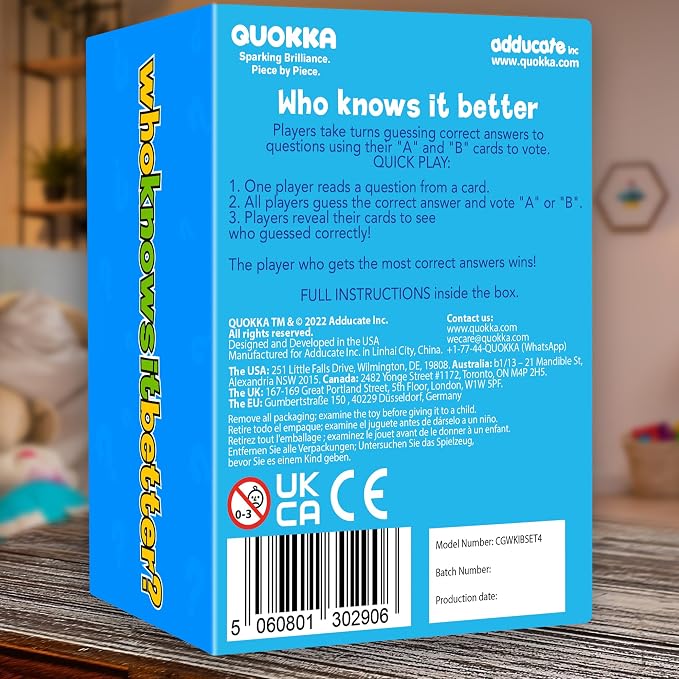 QUOKKA Board Games for Kids 8-12 – Set of 4 Family Card Games for Kids and Adults – Trivia Cards for Family Game Night – Who Knows It Better – 2000+ Questions Across Biology, Culture, STEM and Math