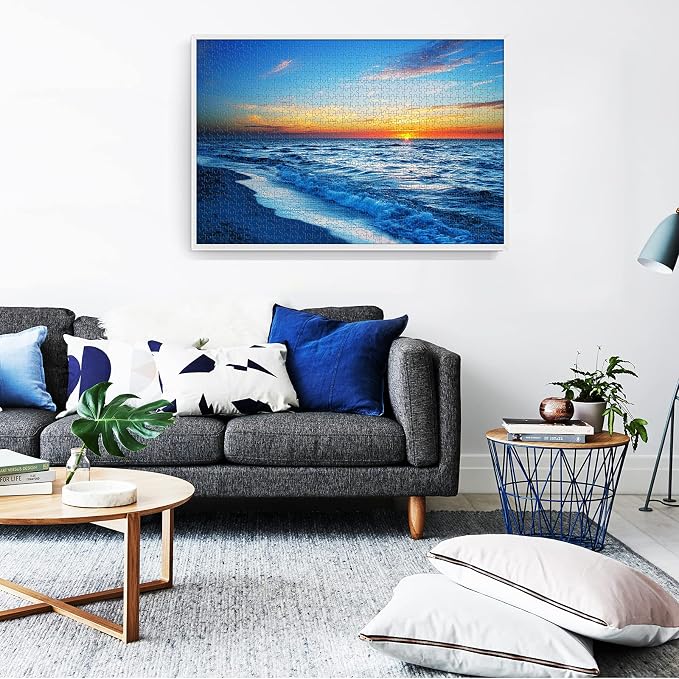 1000 Pieces Wooden Jigsaw Puzzle for Adults, Family or Elderly, Hawaiian Sunset Beach Puzzles, Art Home Decor DIY Funny Parent-Child Educational Game Toy Sunset Puzzle Gift for Mom, Wife, Friend