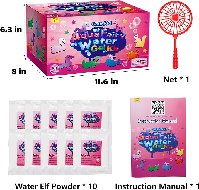 Golinkid Magic Water Elf Toy Kit for Kids, 40 Bottles Aqua Fairy Water Gel Kit, 4 Style Magic Water Kits with 24 Molds 10 Pack of Magic Powder, Crate Your Own Water Pets Craft Kits(40 Colors)