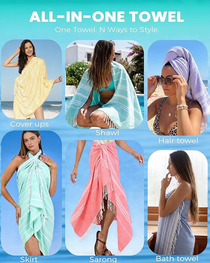 6 Packs Oversized Turkish Beach Vacation Essentials Bath Towel Set Bulk Extra Large Sand Free Quick Dry Swim Camping Pool Clearance Towels Travel Blanket Adult Stripe Proof Cloud Men Women Adult