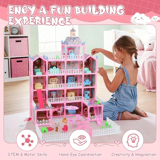 Dream Doll House for Girls Toys, 2026 Dollhouse 4-Story 17 Rooms with Dolls, Lights, Pets, Furniture & Accessories, Playset Toddler Playhouse Gift for for Girls Toys