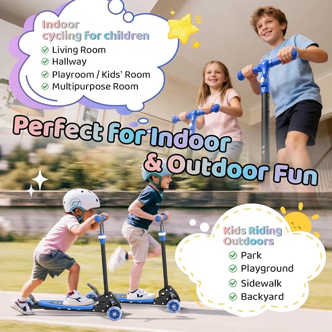 Kick Scooters for Kids 5-7 8-12,Lean to Steer,Three Wheeled Light Up,28"-32" Adjustable Handlebar,Widen Anti-Slip Deck,Floor Push Scooter for Boys Girls Ages 6-12 3-4 Old,Foldable for Travel
