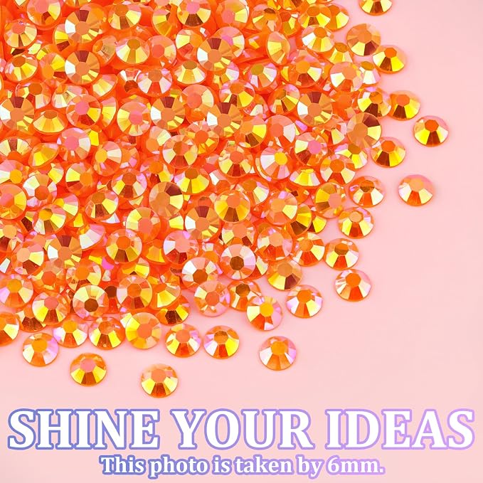 25000Pcs Resin Rhinestones for Crafting, Orange AB 2-6mm Mixed Sizes Non Hotfix Flatback Gems with 1Pcs Glue, Bedazzling Crystal for DIY Craft Clothing Mugs Tumblers Shoes Fabric Decor Nail Art
