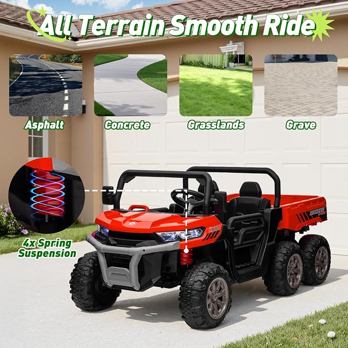 24V Ride On Dump Truck Car for Big Kids 2 Seater XL, 4WD 6-Wheels Battery Powered Ride On Toy with Remote Control, 800W Powerful Motors, Dump Bed & Shovel, Electric UTV for Boys Girls