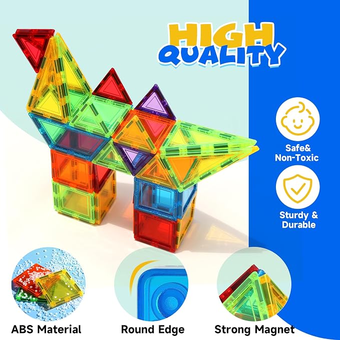 Magnetic Tiles, 131PCS Magnetic Blocks Set Including 2 Cars, Learning Magnetic Building Blocks Sets, Educational Magnets Tiles Toys Boys Girls Kids Ages 3 4 5 6 7 8 9+ Year Old