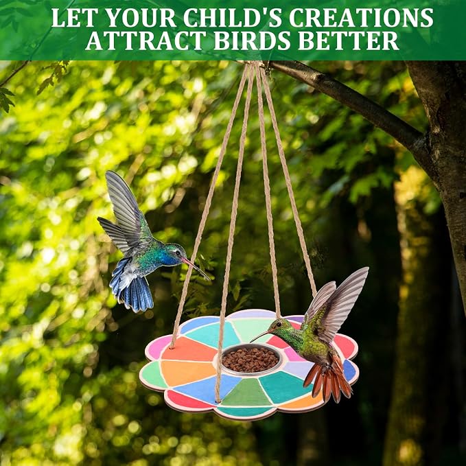 DoubleFill 12 Pcs Bird Feeder Craft Kits for Kids Ages 3-8 Make Your Own Bird Feeders Kids Arts and Crafts DIY Wooden Art Painting Flock Feeders for Outside DIY Vbs Crafts