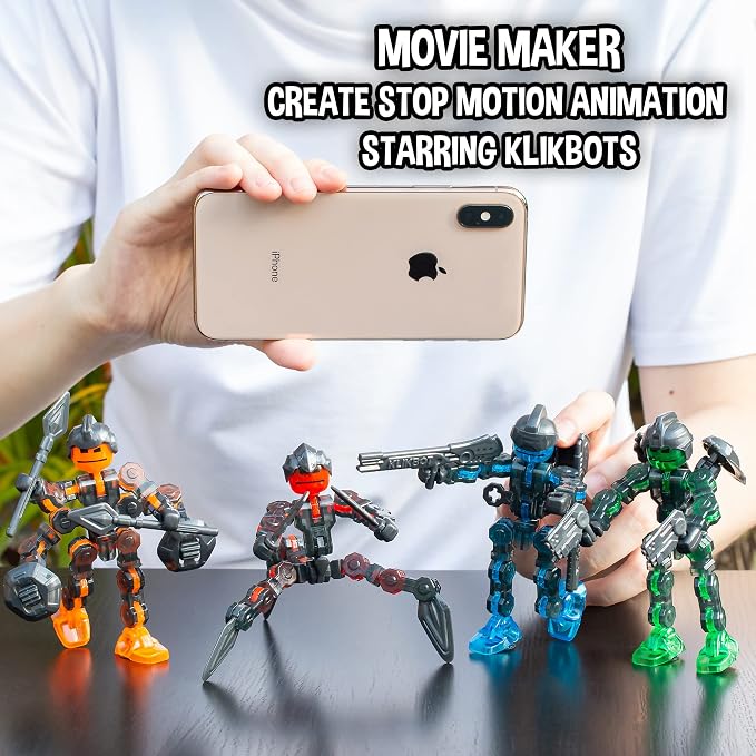 Zing Klikbot, Complete Set of 4 Poseable Action Figures with Weapons, Translucent, Create Stop Motion Animation, for Ages 6 and Up (Series 3 Guardians)