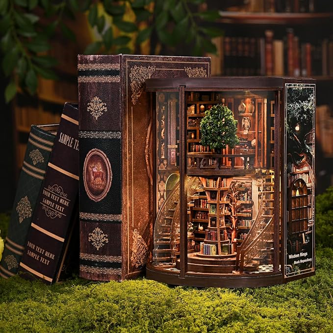 DIY Miniature House Kit, Book Nook Kit, 3D Wooden Puzzles Bookshelf Craft Kits, Dollhouse Kit with LED Light, Mini Building Kit for Adults Teen to Build (Dreamy Bookstore)