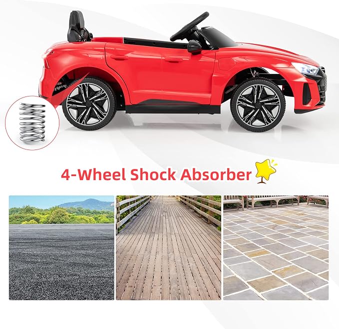 INFANS 12V Kids Ride On Car, Licensed Audi RS e-tron GT Electric Vehicle with Remote Control, Toddlers Battery Powered Toy with 4 Wheels Suspension, LED Headlight, Music, MP3, USB, TF Port (Red)