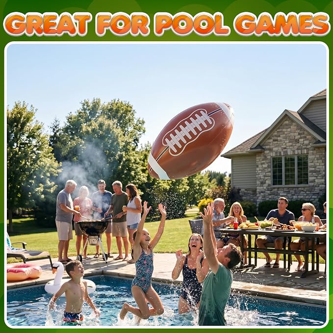 24-Inch Giant Beach Balls - (3-Pack) Inflatable Football Beach Balls - Extra Large Blow-Up Pool Balls for Kids, Summer Pool Toys, Football Party Decorations & Sports Theme Decorations