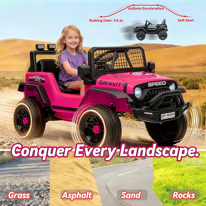 24V Jeep Power Wheels w/Remote Control, 4WD Ride on Truck Car, 3 Speed, Bluetooth Music, Wide Seat, Spring Suspension, LED Light, Birthday for Boys Girls Toddler (D-Black)
