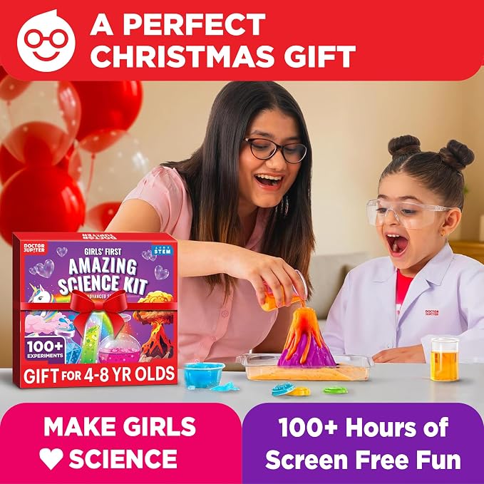 Doctor Jupiter Girls' First Amazing Science Kit for Kids Ages 4-5-6-7-8 | Birthday Gift Ideas for 4+ Year Old Girls | Learning & Educational Projects | STEM Toy with 100+ Experiments