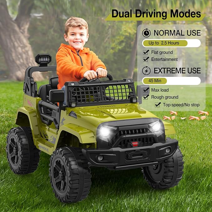 GarveeLife 12V Kids Electric Ride On Truck Car w/Parent Remote Control, Spring Suspension, LED Lights & AUX Port | Outdoor Ride Toy for Boys Girls