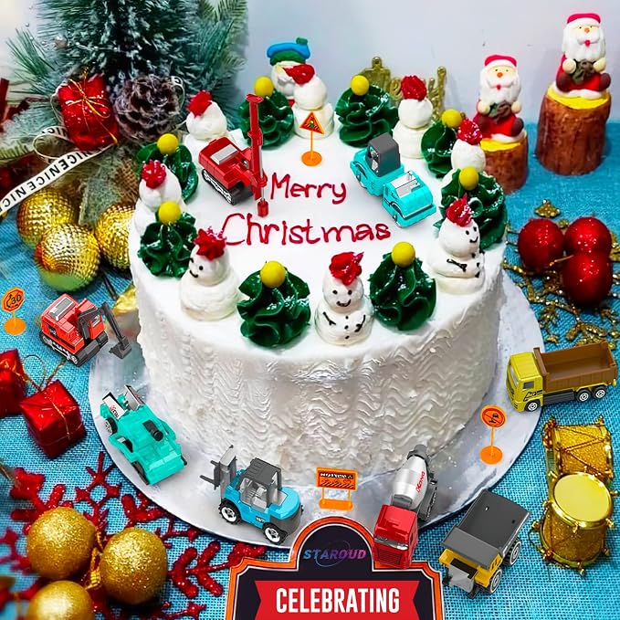 Staroud 17 Metal Construction Vehicles Toys, Small Excavator Wheels Cars Mini Construction Trucks Toys for Boys Kids Toddlers Cake Decorations Party Favors