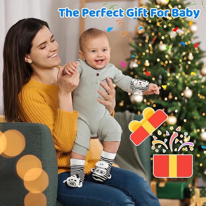 Baby Socks & Wrist Rattles Toys for 0-12 Month,Black And White High Contrast Baby Toys 0-6 Months,Baby Boy Girl Gifts 0-3 3-6month Toy,2 3 4 Month Old Baby Toys,Infant Sensory Newborn Toys