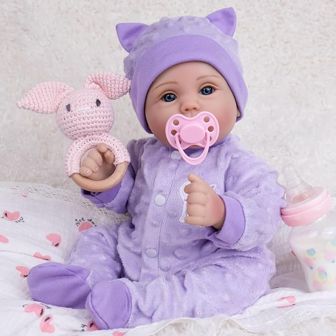 Milidool Lifelike Reborn Baby Dolls Girl-18 inch Realistic Newborn Baby Dolls for Kids Age 3 +,Purple Clothes