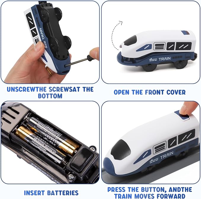 Wdmiya Train Sets for Boys 4-7, 104 Pcs Battery Operated Train Set with Tracks(Magnetic Connection), Compatible with Thomas, Brio, Chuggington, Gifts for 3 4 5 6 Years Old (City Blue 104 Pcs)