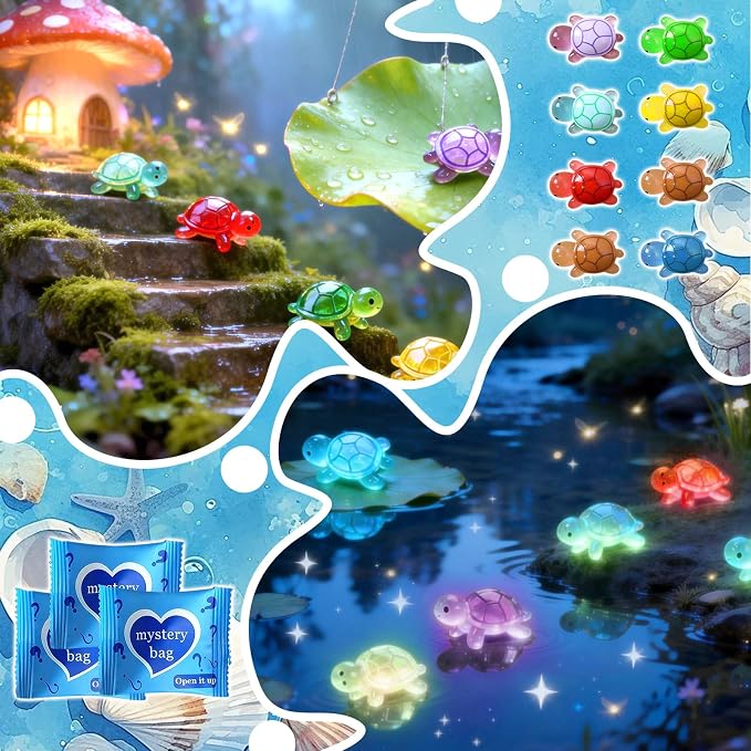 Mini Glow In The Dark Animal Resin Models, Resin Animals Mystery Bags, Individually Wrapped Blind Bags Tiny Animal Figurines, Collectible Mini Animals For Fairy Garden, DIY Crafts (100, Turtle)