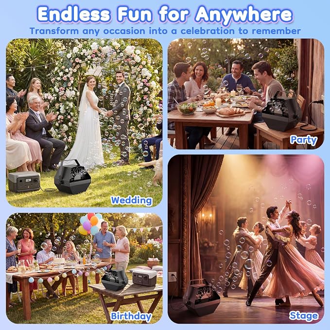Theefun Bubble Machine: 750ML Metal Automatic Bubble Maker, Portable Professional Bubble Blower Operated by Plug-in Big Bubble Machine for Parties Stages Weddings Indoor and Outdoor Use