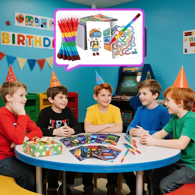 BenLouis 24 Pcs Video Game Mini Coloring Books Kids Gaming Party Favors Small Activity Books Bulk for Kids Boys Neon Game Level Up Goodie Bags Stuffers Return Gifts Classroom Travel