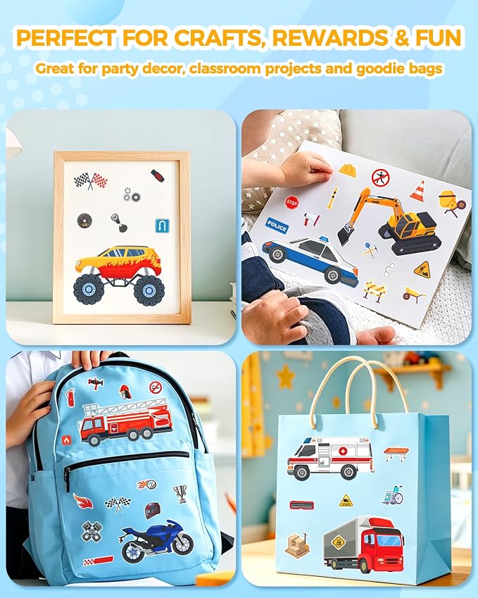 Aowplc 32 Sheets Vehicle Stickers for Kids - Make Your Own Transportation Stickers for Party Favors, Classroom Activities and Crafts