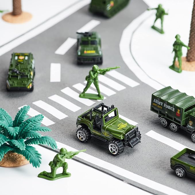JOYIN 25 in 1 Military Kids Truck Toys for Age 3+, Toddler Boy Toys, Army Men Tanks Set with Soldier Men, Mini Battle Cars in Carrier Truck with Lights and Sounds, Gifts for Grandkids
