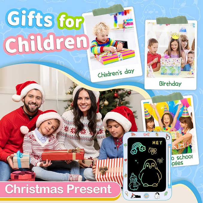 Genialba LCD Writing Tablet for Kids, Colorful Screen Drawing Board for 3-7 Year Old Boys & Girls - Educational Toys for Birthday & Christmas (Penguin)