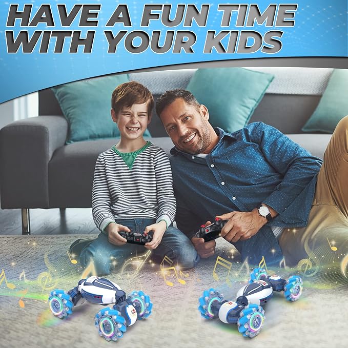 Gesture Sensing RC Stunt Car - Boys Toys Age 6-12, 360° Rotating 4WD Hand Controlled Remote Control Twist Car with Light & Music, Cool Birthday Presents and Ideas Gifts for Kids Age 7 9 10 11 12 yr