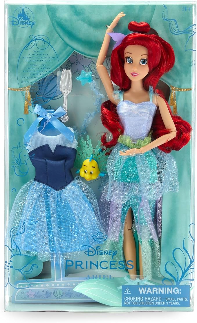 Disney Store Official Princess Ballet Doll - 11 Inch Ariel Ballerina Doll - Includes Brush with Molded Details, 2 Tutu Outfits, Accessories and Flounder Figure - Disney Princess Toys