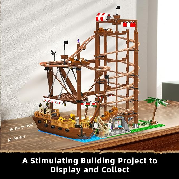 Mould King 11013 Roller Coaster Amusement Park Building Set, Fairground Theme Park Kit with Rollercoaster & Pirate Ship, Ideal Gift Model Building Kit for Adults (2174 Pieces)