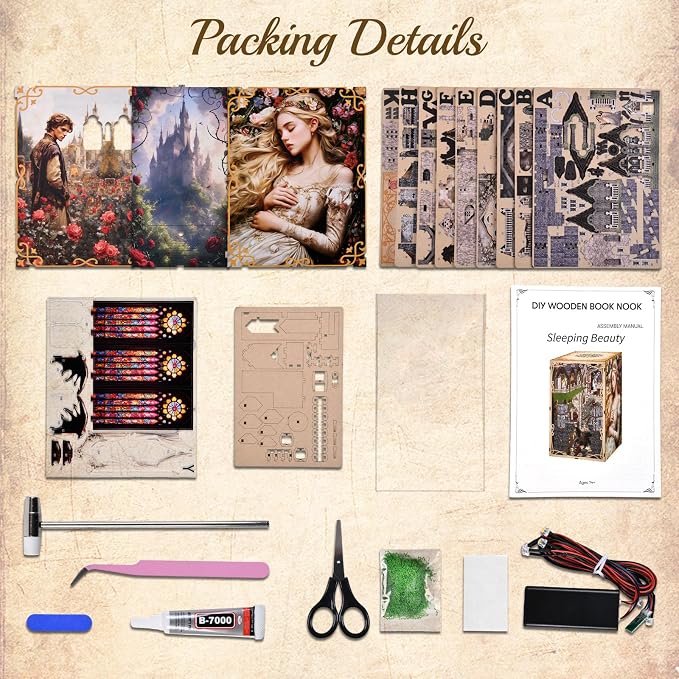 MiniCity Book Nook Kit, DIY Scene Miniature House Kit Tiny House Mini Booknook Craft Bookshelf Decor, 3D Puzzles for Adults, Scale Model Building for Book Lovers (Sleeping Beauty)