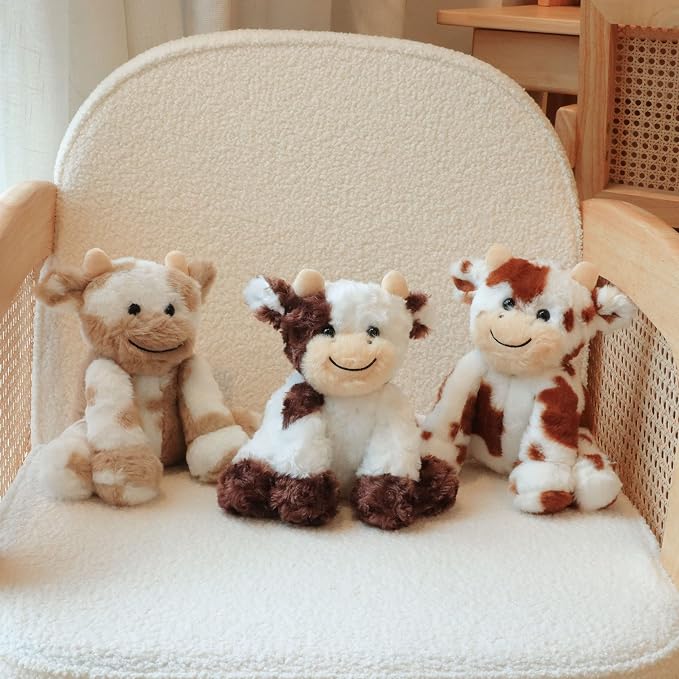 Hopearl Adorable Plush Cow Toy Floppy Dairy Cattle Soft Stuffed Animal Cute Birthday Holiday Gift for Boys Girls Kids Toddlers, Dark Brown, 9''