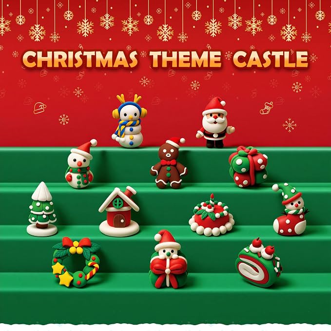 CyaJm Air Dry Clay Christmas Kit - 12 Festive Themed Individual Clay Packs, Non-Toxic Ultra-Light Air Drying Modeling Clay with Tools & Guide, DIY Holiday Craft Gift for Kids Boys Girls Ages 3+