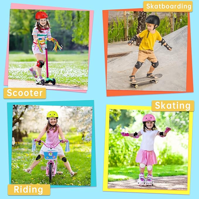 Kids Bike Helmet Adjustable Toddler Bike Helmets for Kids 2-5-8/8-14 Years with Knee Elbow Wrist Pads for GirlsBoys Youth Skateboard Bicycle Helmet for Scooter Roller Skating Balance Bike